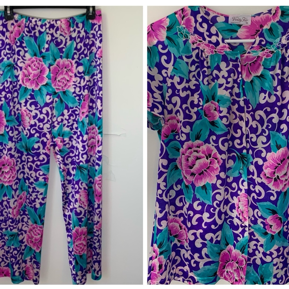 Vintage Vanity Fair Satin Purple Pajama Set Medium